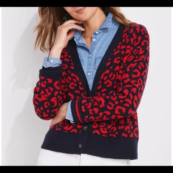 Vineyard Vines Cheetah Leopard Print Cashmere Cardigan NWT 3XL Plus RARE - Picture 3 of 5